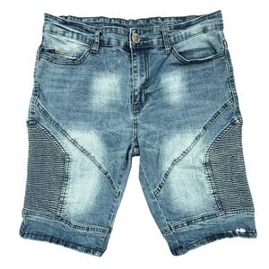 Versace V1969 Abbigliamento Sportivo Shorts Mens 30 Blue‎ Denim Moto Acid Wash